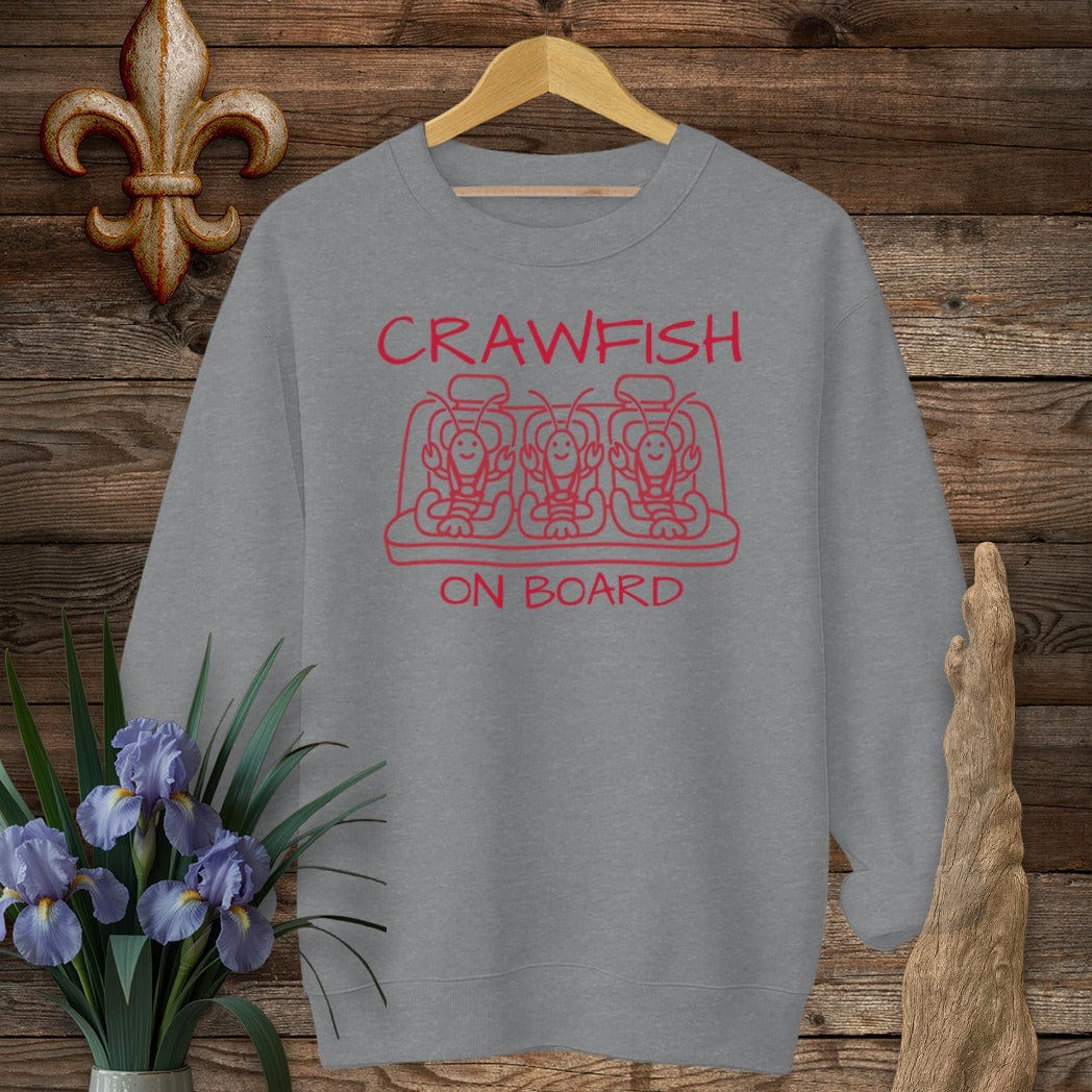 S / Graphite Heather Louisiana Crawfish on Board Cute Mom Sweatshirt by Laissez Faire Wear