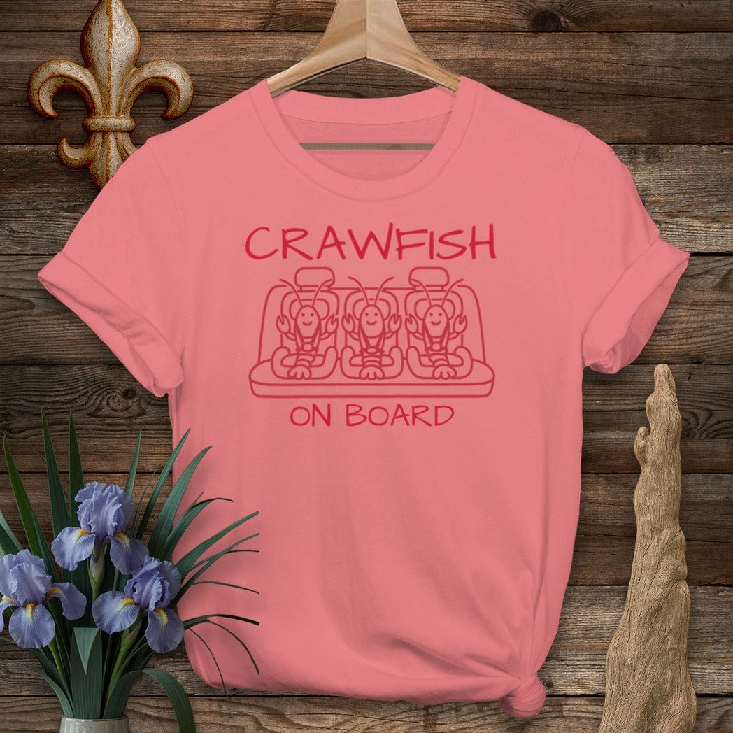 S / Coral Silk Louisiana Crawfish on Board Cute Mom T-Shirt by Laissez Faire Wear