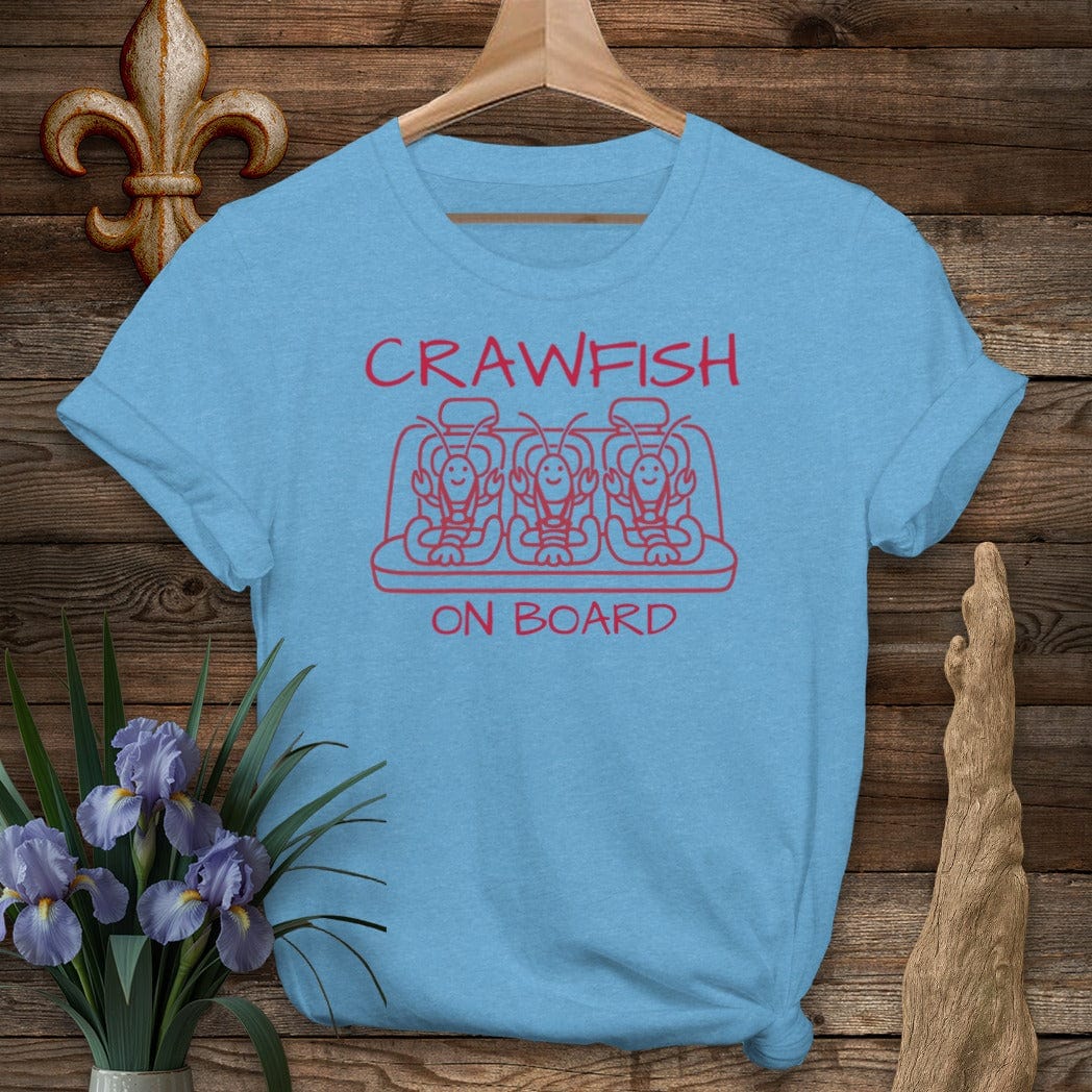 S / Heather Sapphire Louisiana Crawfish on Board Cute Mom T-Shirt by Laissez Faire Wear