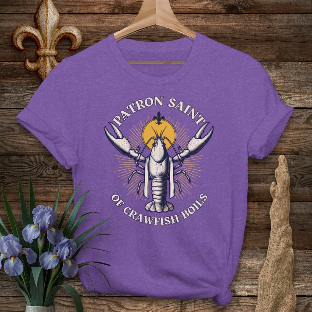 S / Heather Purple Louisiana Crawfish Patron Saint T-Shirt by Laissez Faire Wear