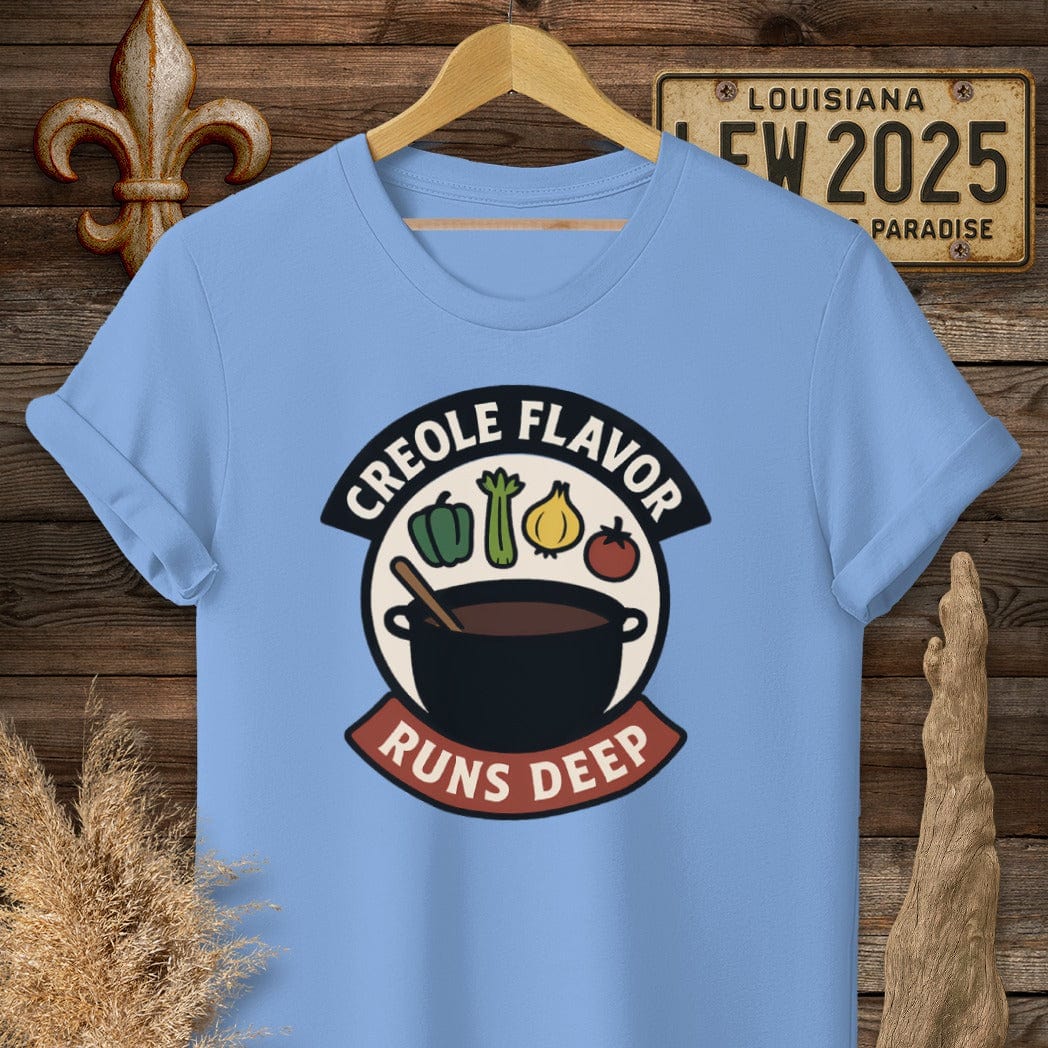 S / Carolina Blue Louisiana Creole Flavor Runs Deep T-Shirt by Laissez Faire Wear