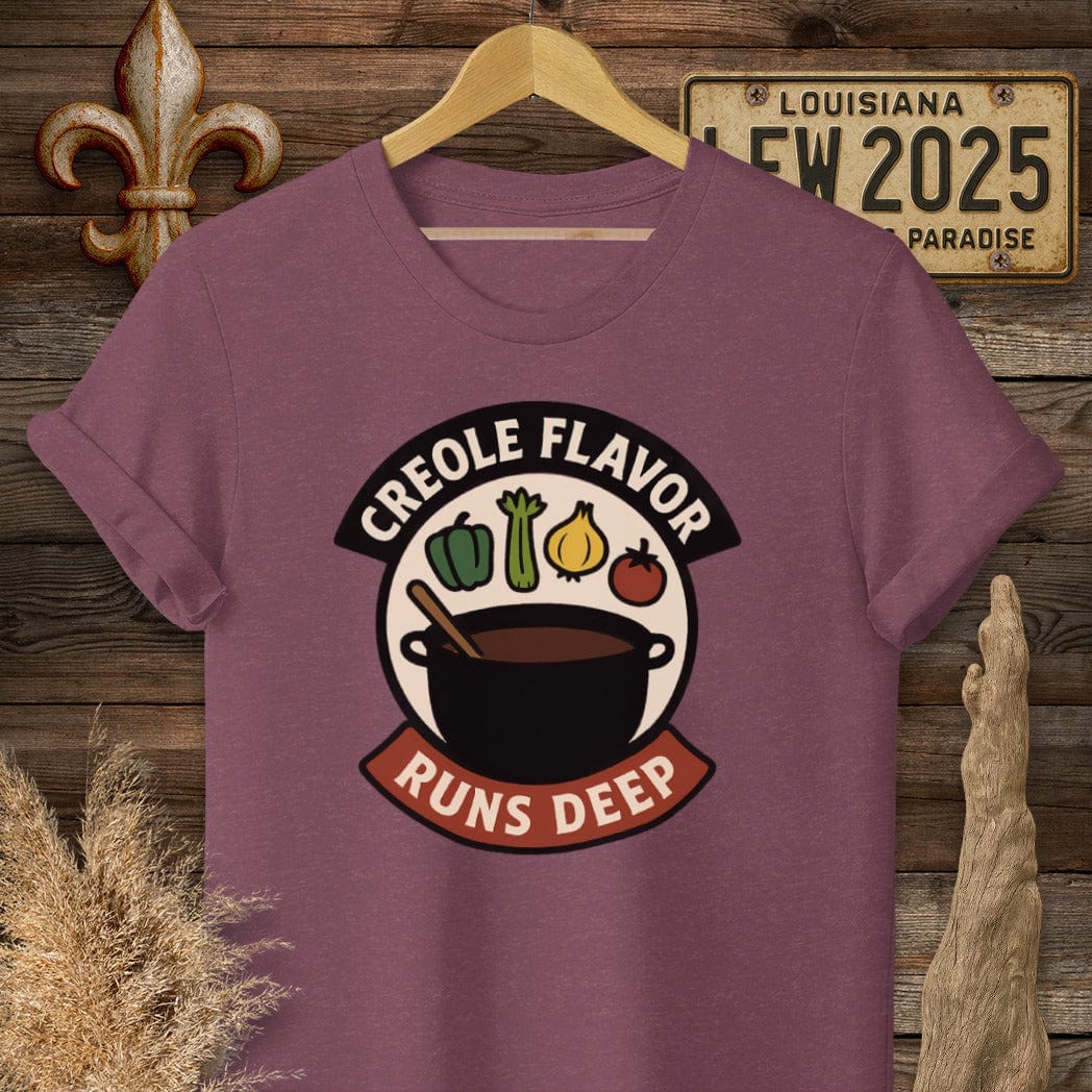 S / Heather Maroon Louisiana Creole Flavor Runs Deep T-Shirt by Laissez Faire Wear