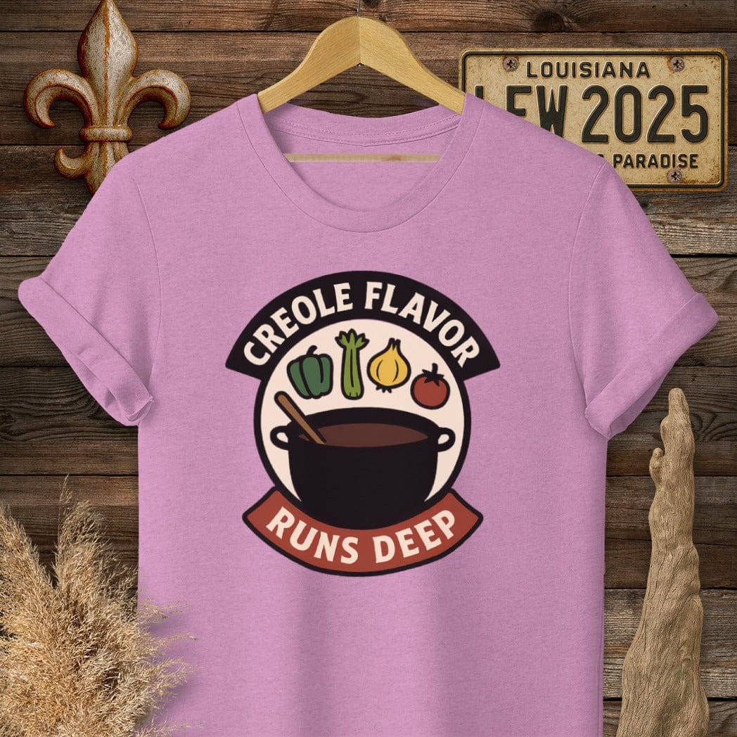 S / Heather Radiant Orchid Louisiana Creole Flavor Runs Deep T-Shirt by Laissez Faire Wear