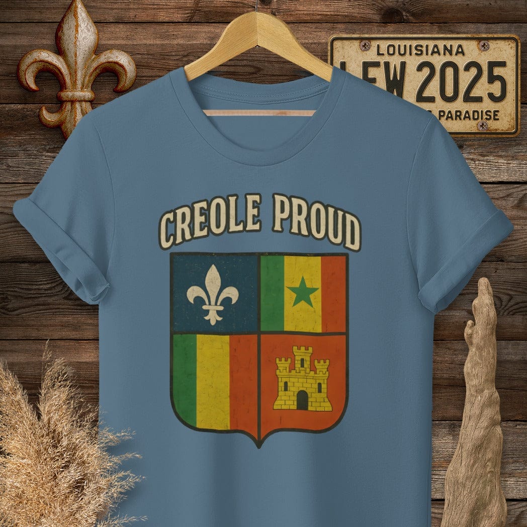 S / Indigo Blue Louisiana Creole Proud T-Shirt by Laissez Faire Wear