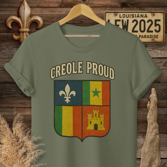 S / Military Green Louisiana Creole Proud T-Shirt by Laissez Faire Wear