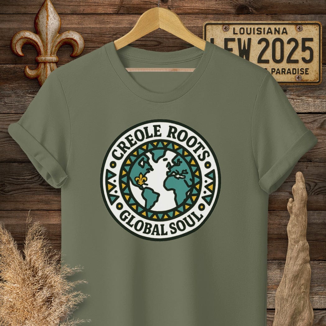 S / Military Green Louisiana Creole Roots Global Soul T-Shirt by Laissez Faire Wear