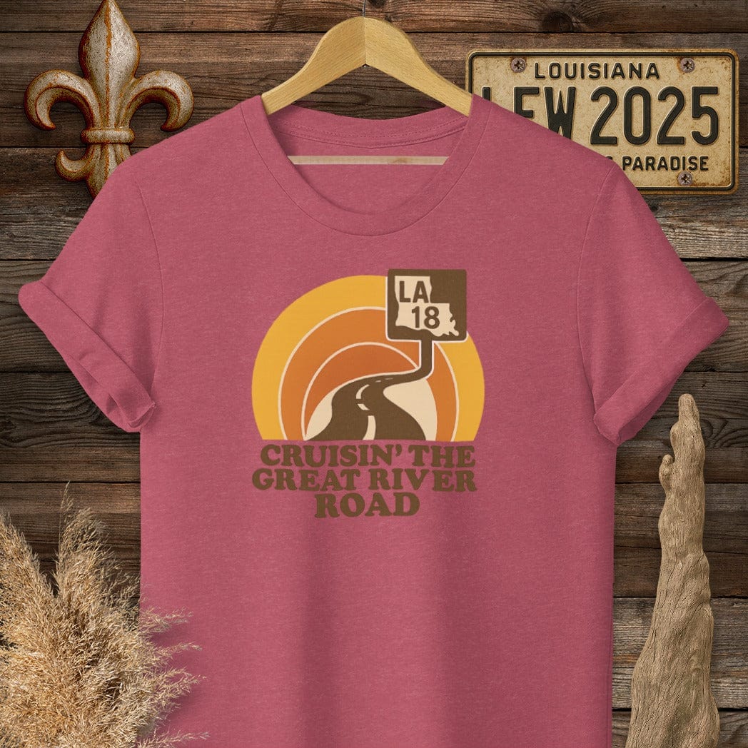 S / Heather Cardinal Louisiana Cruisin' The Great River Road Retro T-Shirt by Laissez Faire Wear