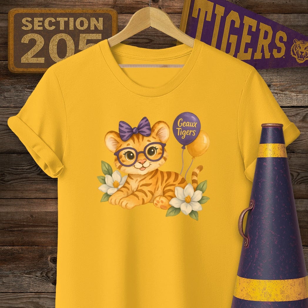 S / Gold Louisiana Cute Kitty - Geaux Tigers Game Day T-Shirt by Laissez Faire Wear