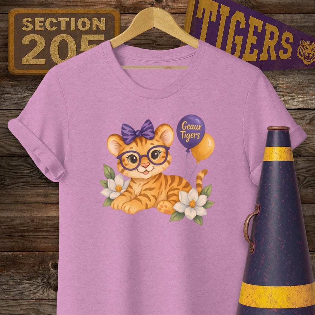 S / Heather Radiant Orchid Louisiana Cute Kitty - Geaux Tigers Game Day T-Shirt by Laissez Faire Wear