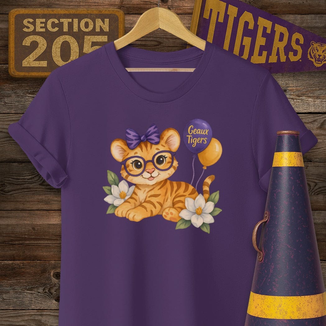 S / Purple Louisiana Cute Kitty - Geaux Tigers Game Day T-Shirt by Laissez Faire Wear