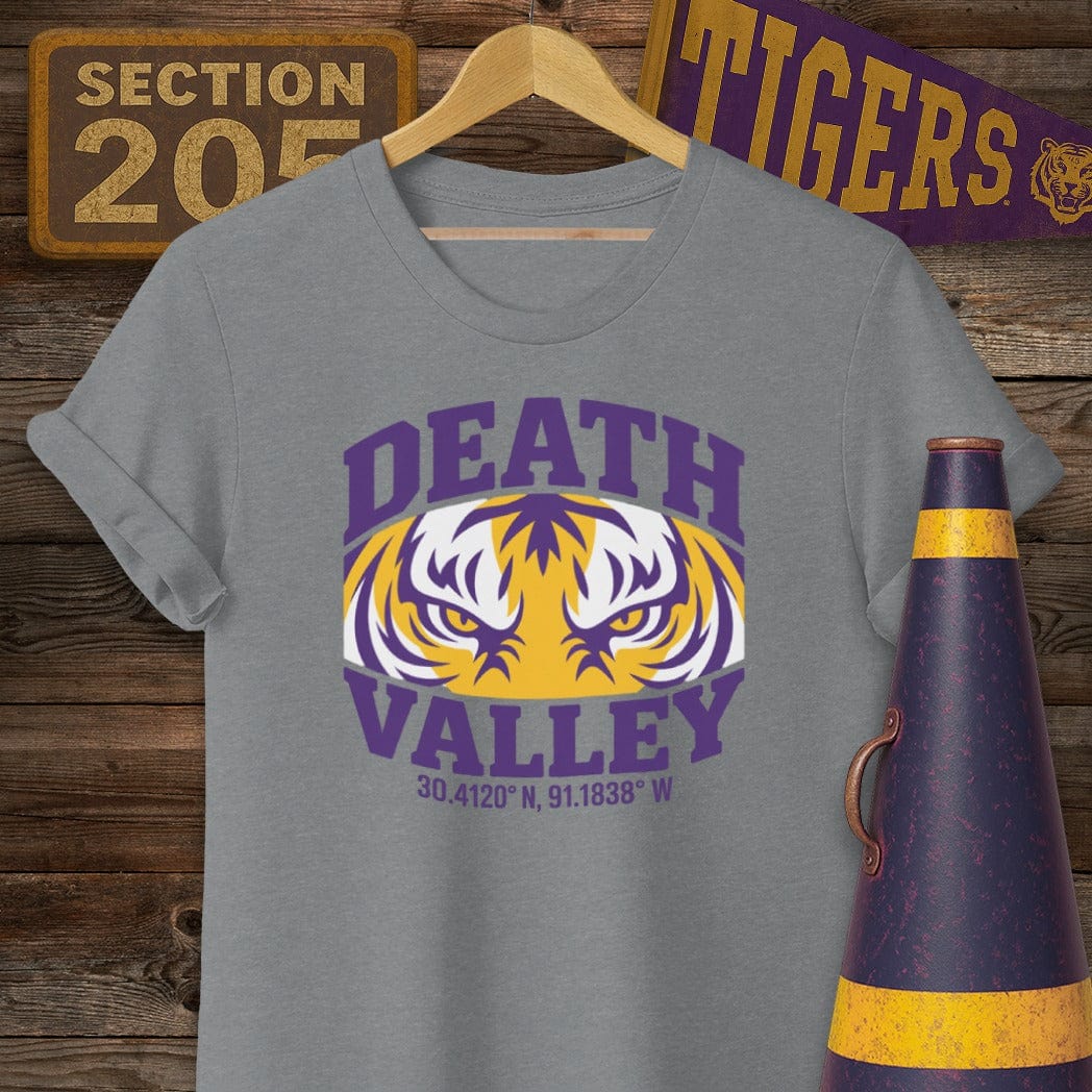 S / Graphite Heather Louisiana Death Valley Coordinates Game Day T-Shirt by Laissez Faire Wear