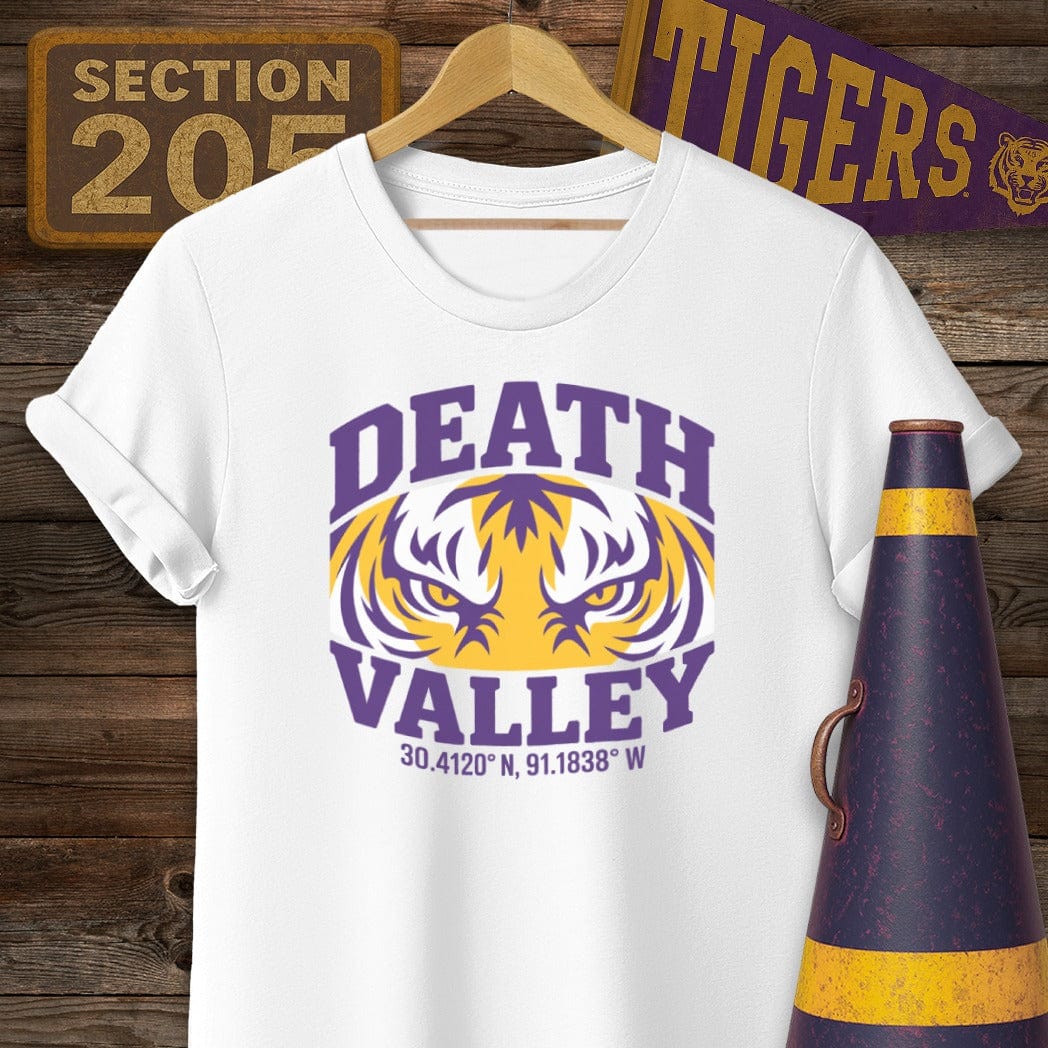 S / White Louisiana Death Valley Coordinates Game Day T-Shirt by Laissez Faire Wear
