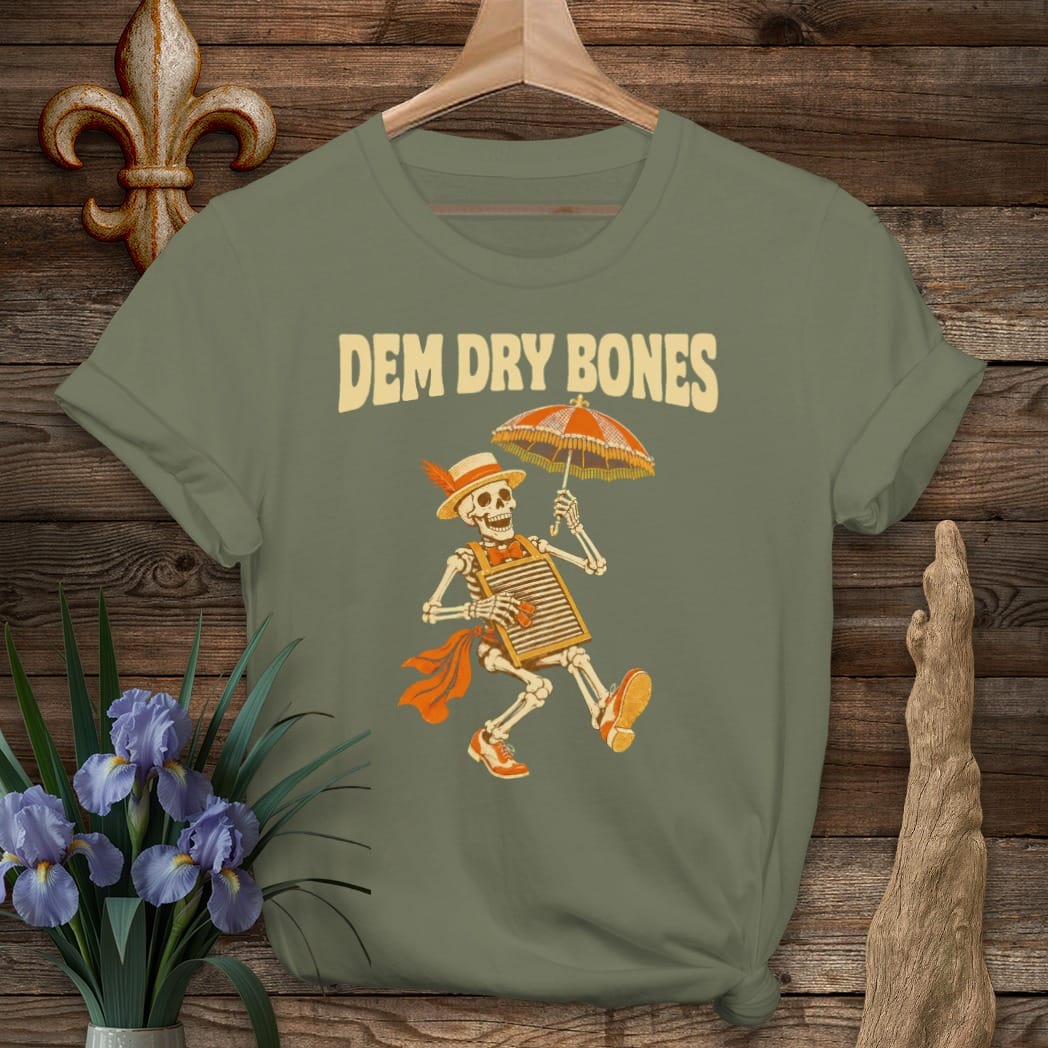 S / Military Green Louisiana Dem Dry Bones T-Shirt by Laissez Faire Wear