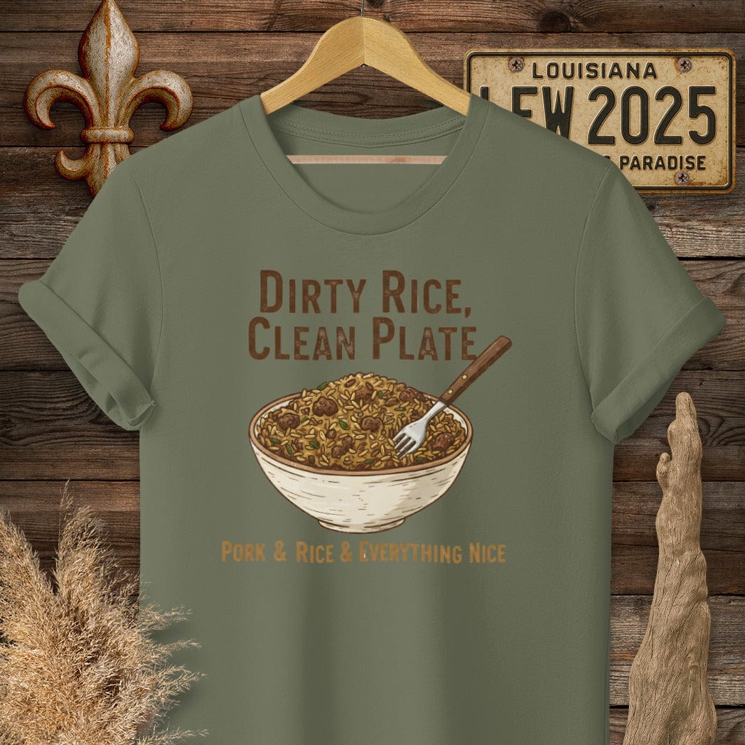 S / Military Green Louisiana Dirty Rice T-Shirt by Laissez Faire Wear