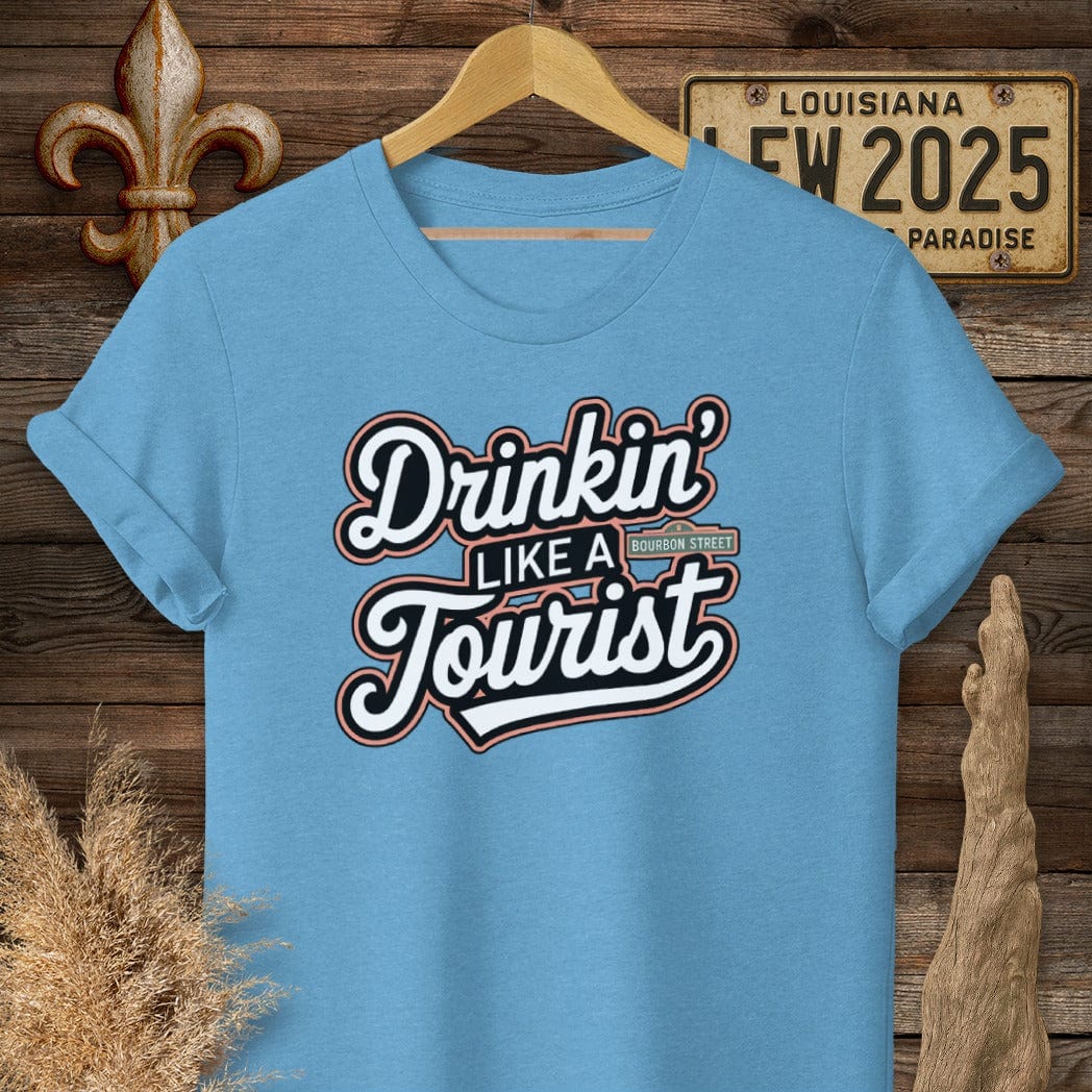 S / Heather Sapphire Louisiana Drinkin' Like a Tourist French Quarter T-Shirt by Laissez Faire Wear