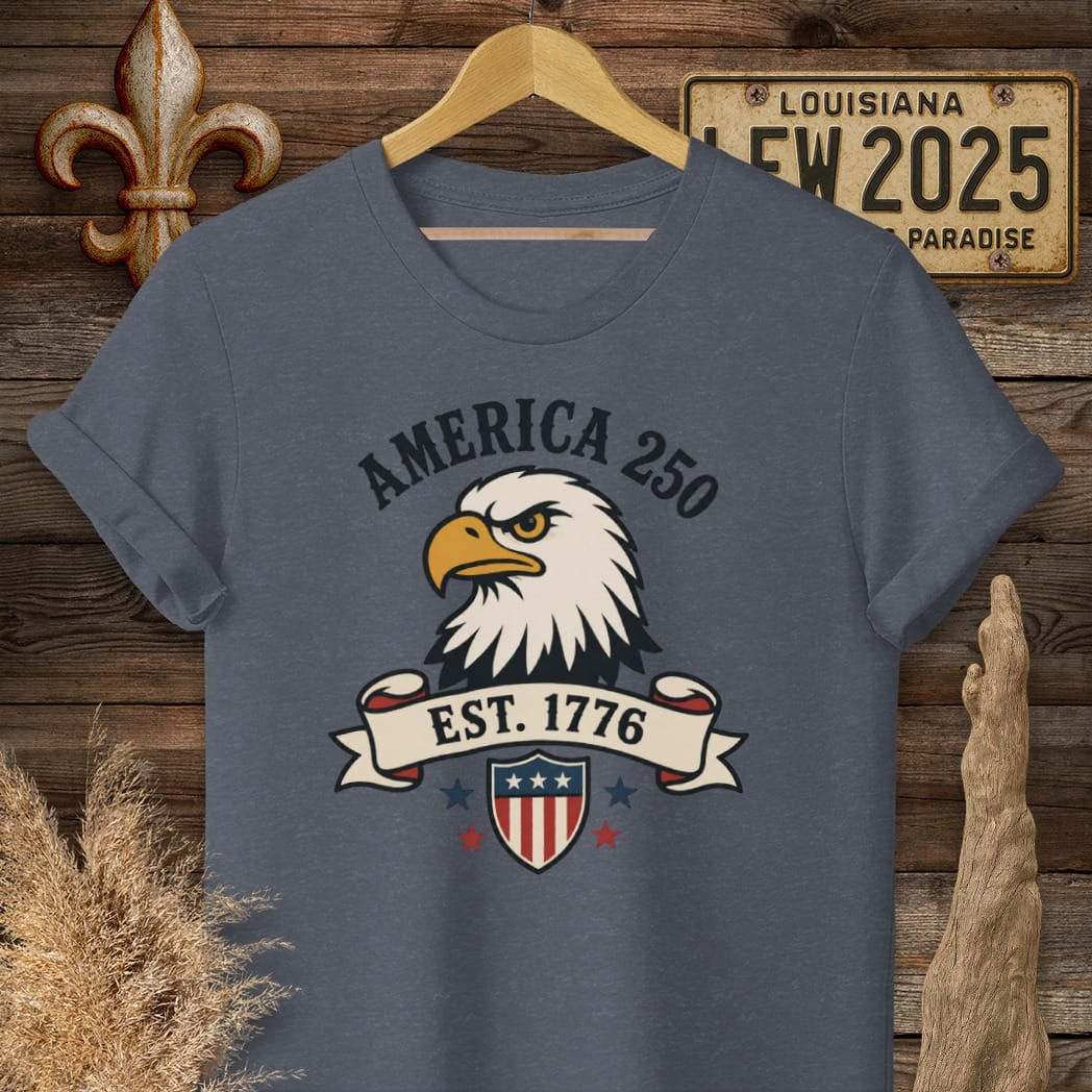 S / Heather Navy Louisiana Eagle Eyed Since 1776 T-Shirt by Laissez Faire Wear