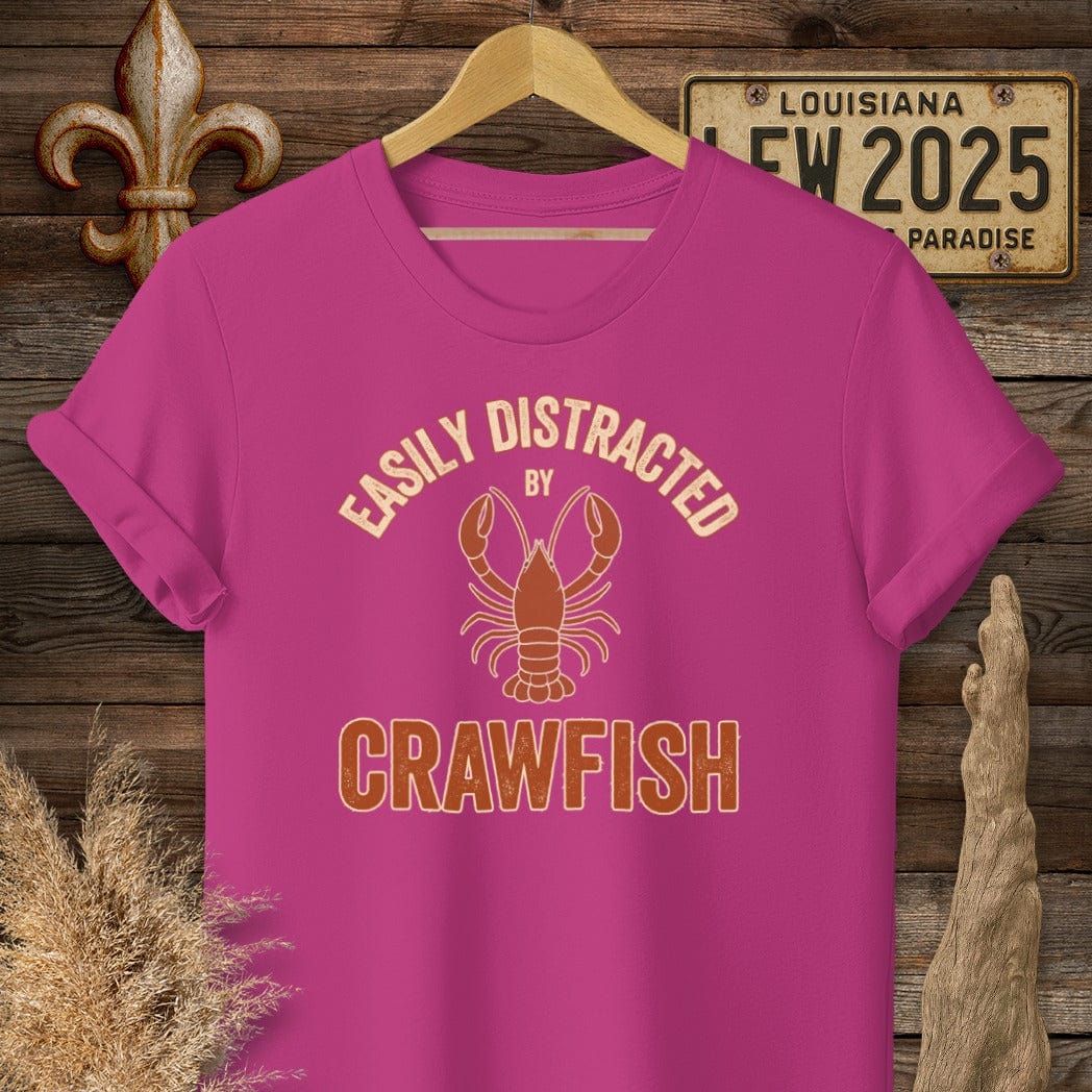 S / Antique Heliconia Louisiana Easily Distracted by Crawfish Funny T-Shirt by Laissez Faire Wear