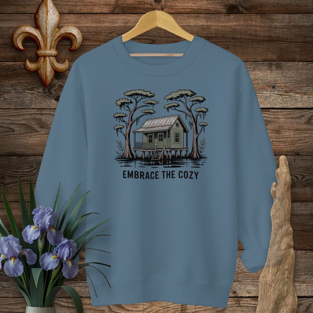 S / Indigo Blue Louisiana Embrace The Cozy Sweatshirt by Laissez Faire Wear