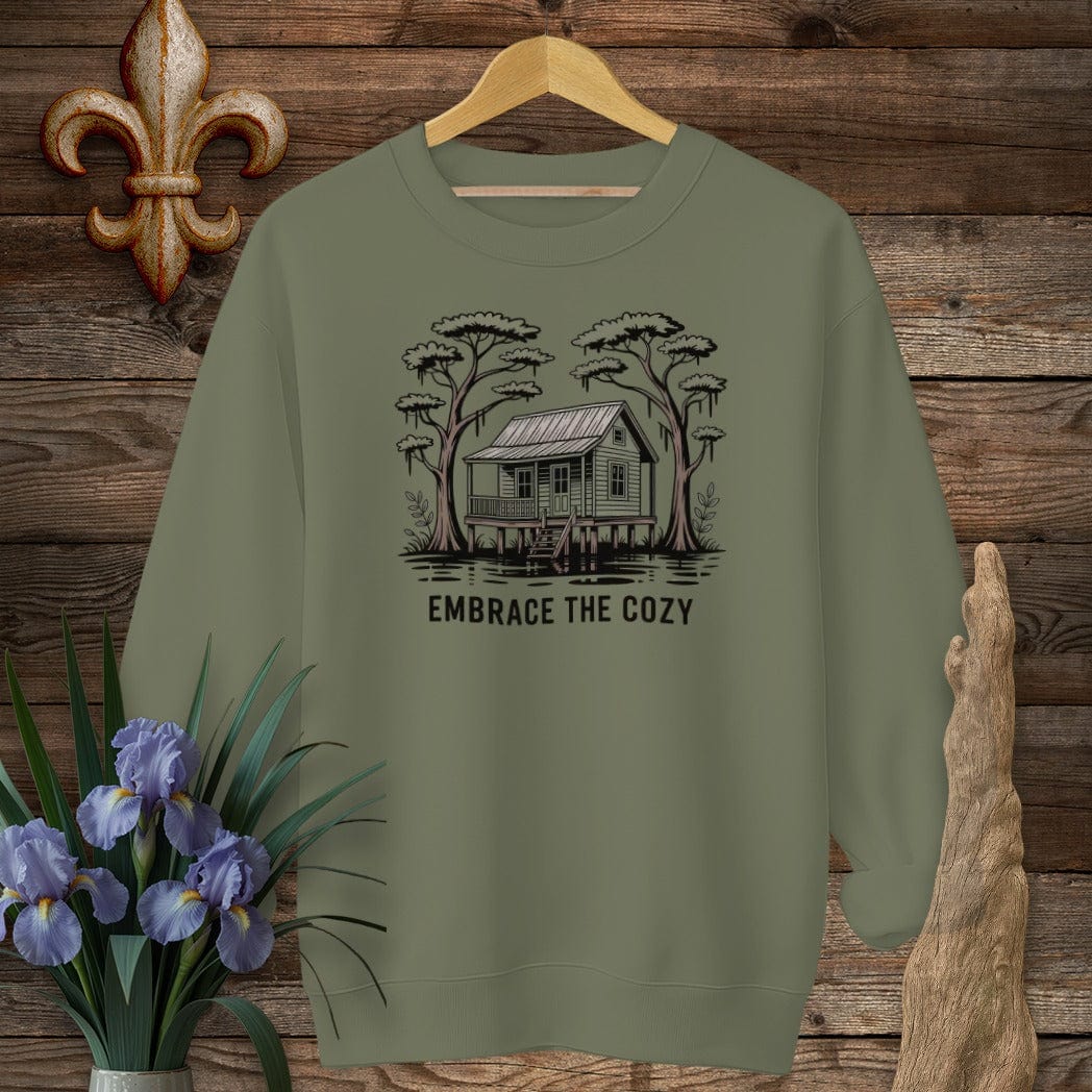 S / Military Green Louisiana Embrace The Cozy Sweatshirt by Laissez Faire Wear