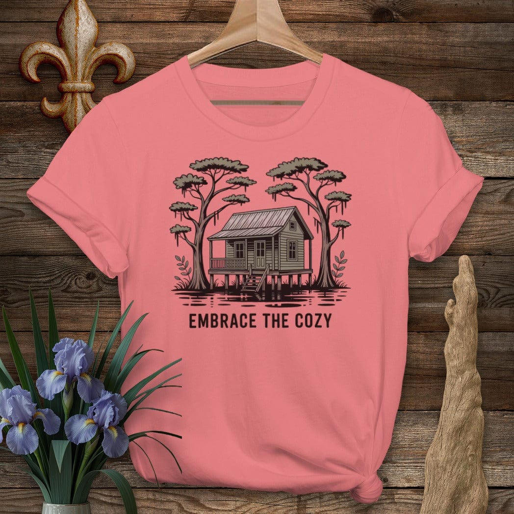 S / Coral Silk Louisiana Embrace The Cozy T-Shirt by Laissez Faire Wear