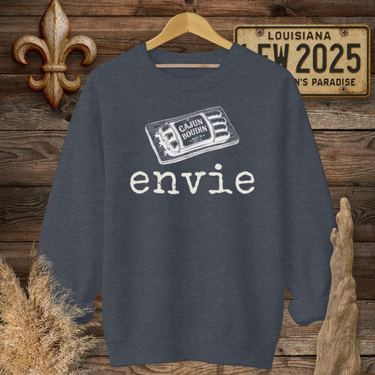 S / Heather Sport Dark Navy Louisiana Envie Cajun French Boudin Sweatshirt by Laissez Faire Wear