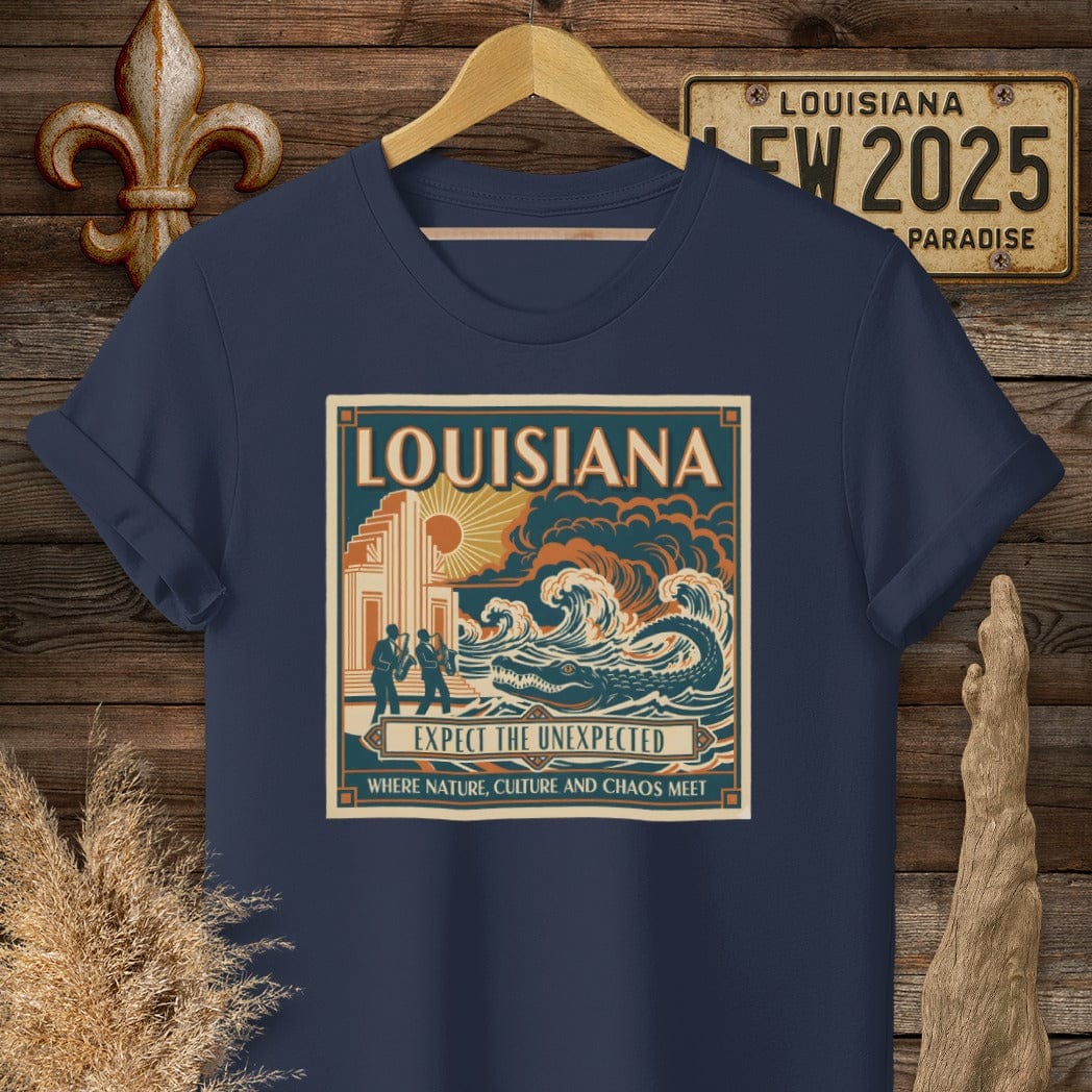 S / Navy Louisiana Expect The Unexpected T-Shirt by Laissez Faire Wear