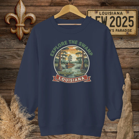 S / Navy Louisiana Explore the Swamp Sweatshirt by Laissez Faire Wear