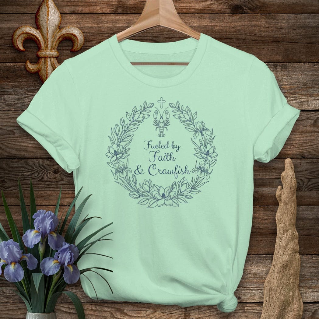 S / Mint Green Louisiana Faith & Crawfish T-Shirt by Laissez Faire Wear