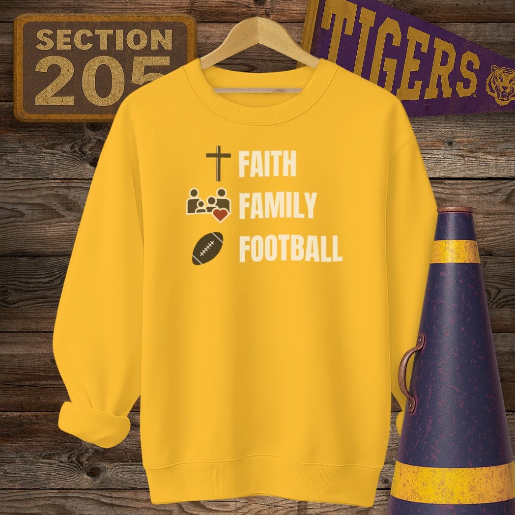 S / Gold Louisiana Faith, Family, Football Sweatshirt by Laissez Faire Wear