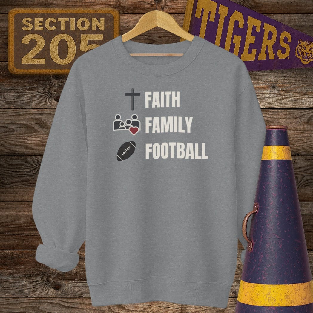 S / Graphite Heather Louisiana Faith, Family, Football Sweatshirt by Laissez Faire Wear