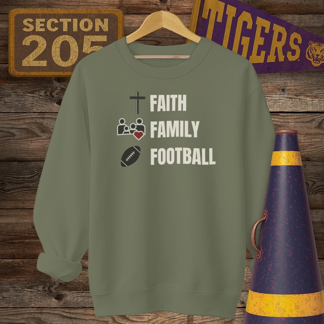 S / Military Green Louisiana Faith, Family, Football Sweatshirt by Laissez Faire Wear