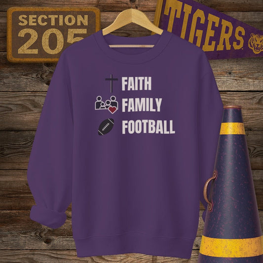 S / Purple Louisiana Faith, Family, Football Sweatshirt by Laissez Faire Wear