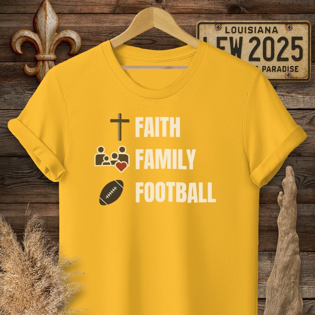 S / Gold Louisiana Faith, Family, Football T-Shirt by Laissez Faire Wear