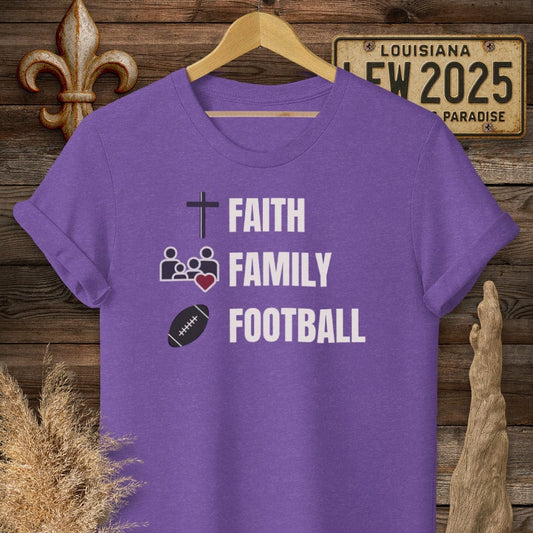 S / Heather Purple Louisiana Faith, Family, Football T-Shirt by Laissez Faire Wear