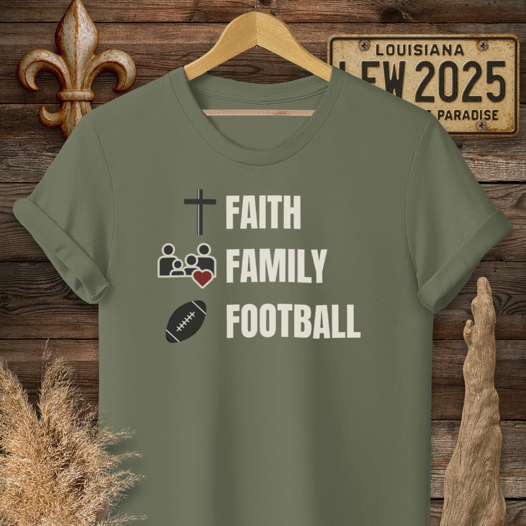 S / Military Green Louisiana Faith, Family, Football T-Shirt by Laissez Faire Wear