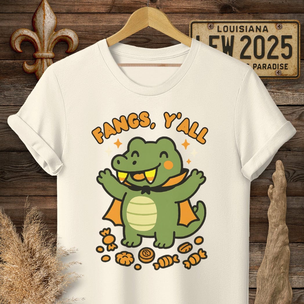 S / Natural Louisiana Fangs Y'all Halloween T-Shirt by Laissez Faire Wear