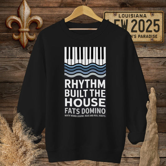 S / Black Louisiana Fats Domino Rhythm Built The House Sweatshirt by Laissez Faire Wear
