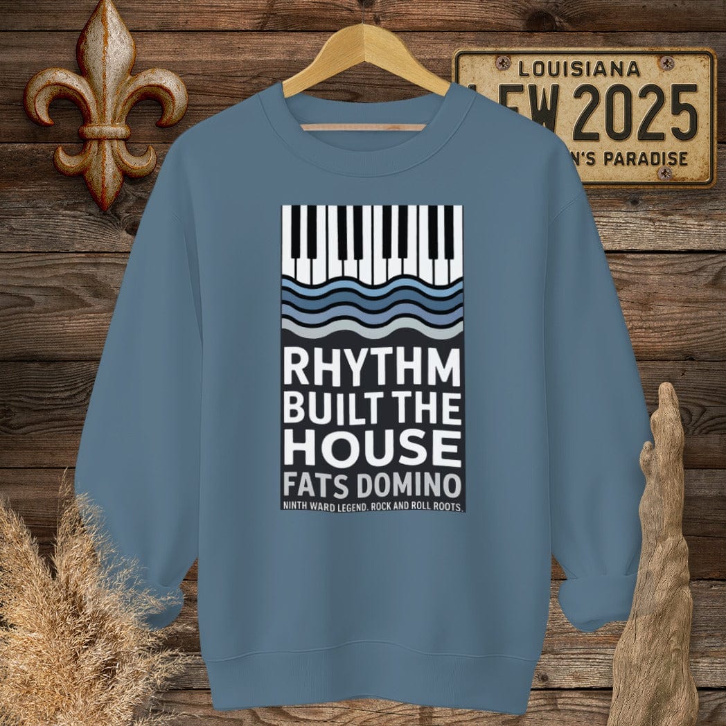 S / Indigo Blue Louisiana Fats Domino Rhythm Built The House Sweatshirt by Laissez Faire Wear