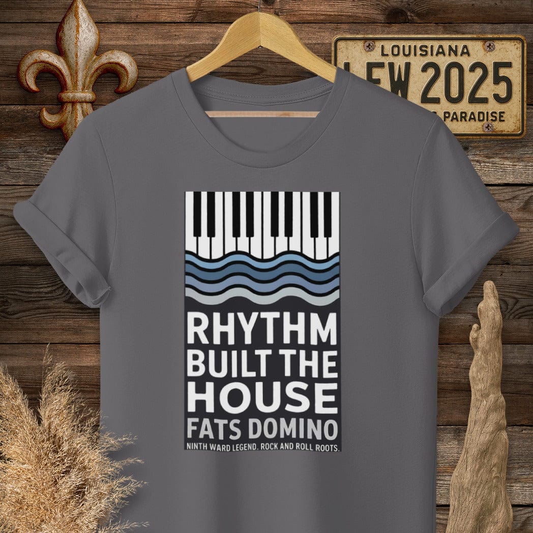 S / Charcoal Louisiana Fats Domino Rhythm Built The House T-Shirt by Laissez Faire Wear