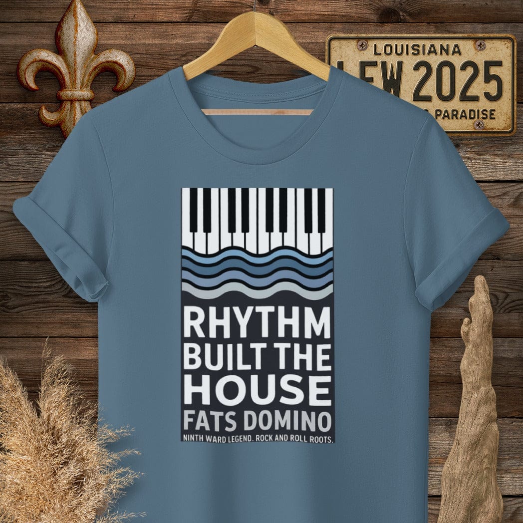 S / Indigo Blue Louisiana Fats Domino Rhythm Built The House T-Shirt by Laissez Faire Wear