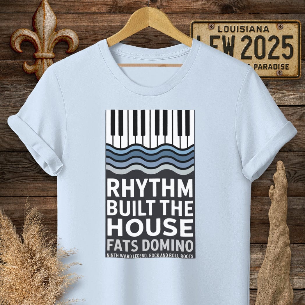 S / Light Blue Louisiana Fats Domino Rhythm Built The House T-Shirt by Laissez Faire Wear