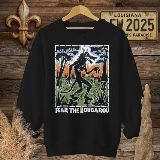 S / Black Louisiana Fear the Rougarou Louisiana Art Sweatshirt by Laissez Faire Wear