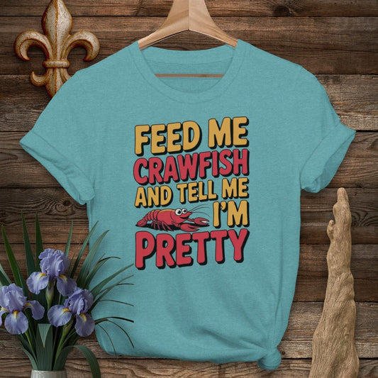 S / Heather Galapagos Blue Louisiana Feed Me Crawfish T-Shirt by Laissez Faire Wear