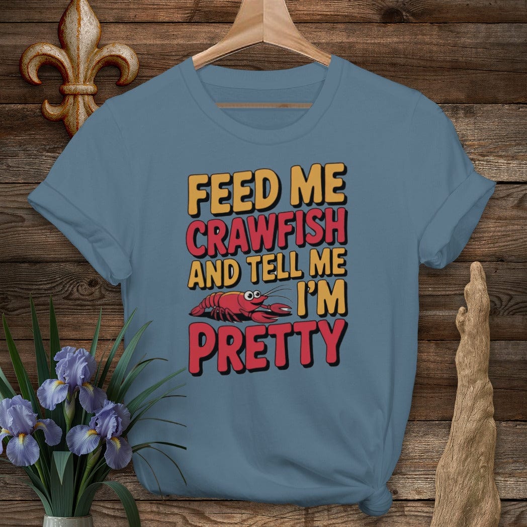 S / Indigo Blue Louisiana Feed Me Crawfish T-Shirt by Laissez Faire Wear