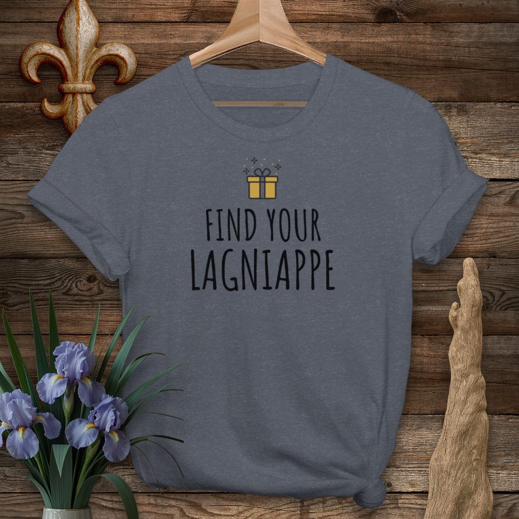 S / Heather Navy Louisiana Find Your Lagniappe T-Shirt by Laissez Faire Wear