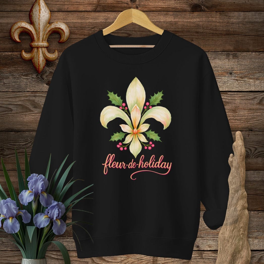 S / Black Louisiana Fleur de Holiday Sweatshirt by Laissez Faire Wear