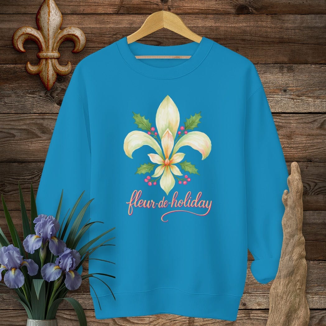 S / Sapphire Louisiana Fleur de Holiday Sweatshirt by Laissez Faire Wear