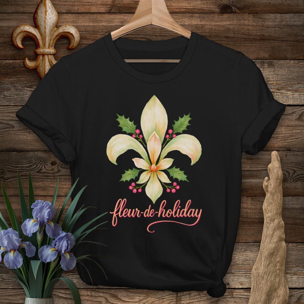S / Black Louisiana Fleur de Holiday T-Shirt by Laissez Faire Wear