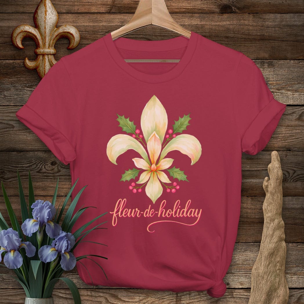 S / Cardinal Red Louisiana Fleur de Holiday T-Shirt by Laissez Faire Wear