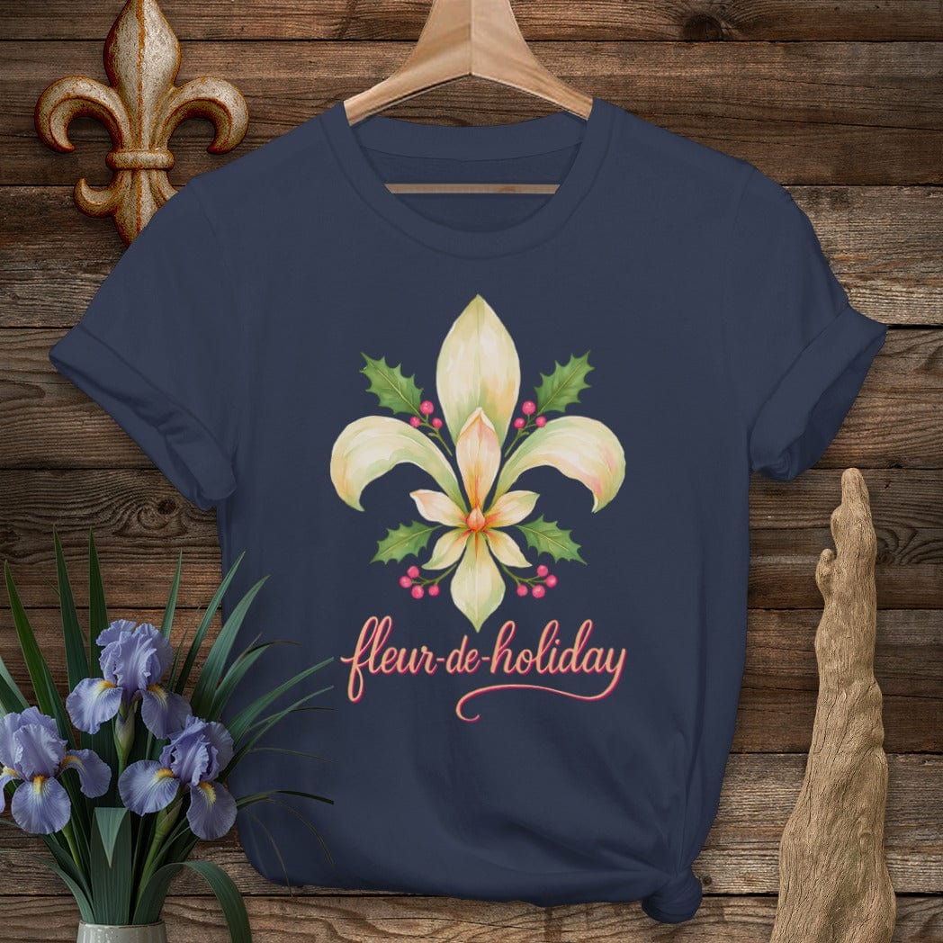 S / Navy Louisiana Fleur de Holiday T-Shirt by Laissez Faire Wear